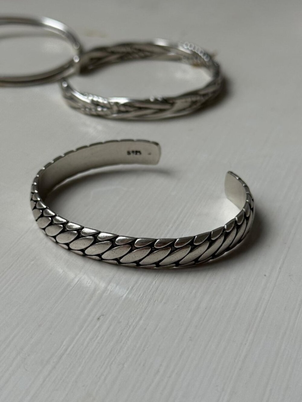 925 Sterling Silver Braided Cuff Bracelet Adjustable Boho